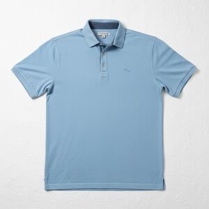 Men’s XL Tommy Bahama Sky Light Blue Polo Shirt Fishing Button Up Navy Collar